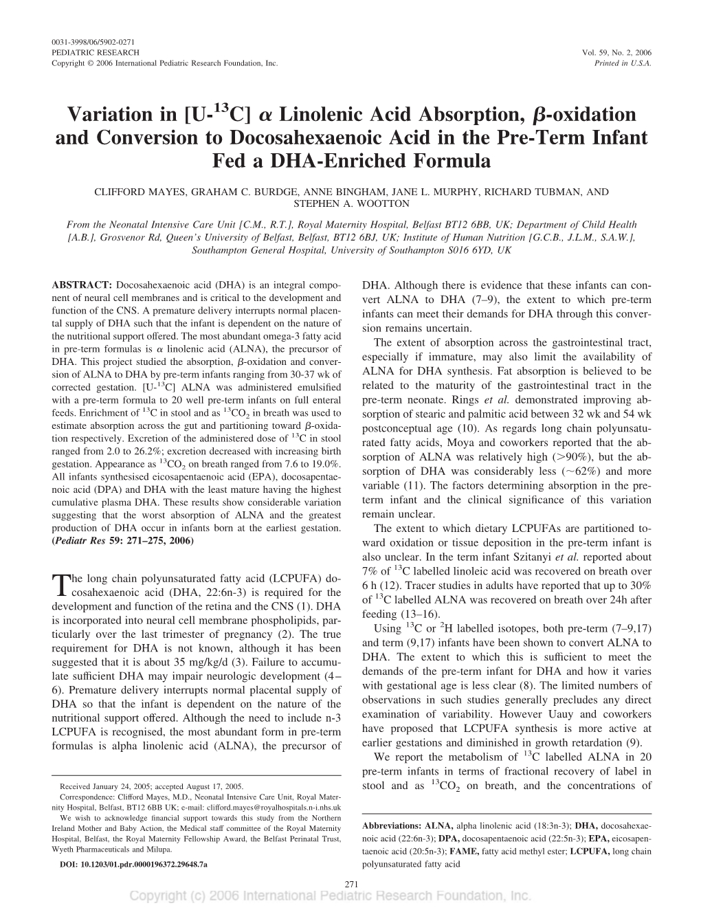 Linolenic Acid Absorption, -Oxidation and Conversion To