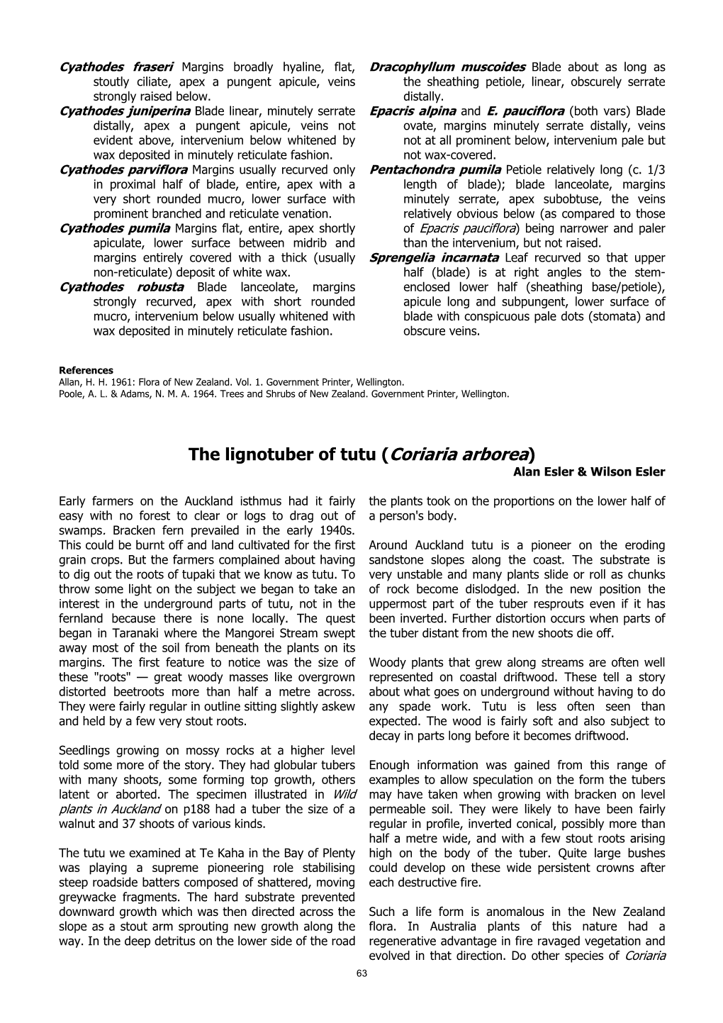 The Lignotuber of Tutu (Coriaria Arborea) Alan Esler & Wilson Esler
