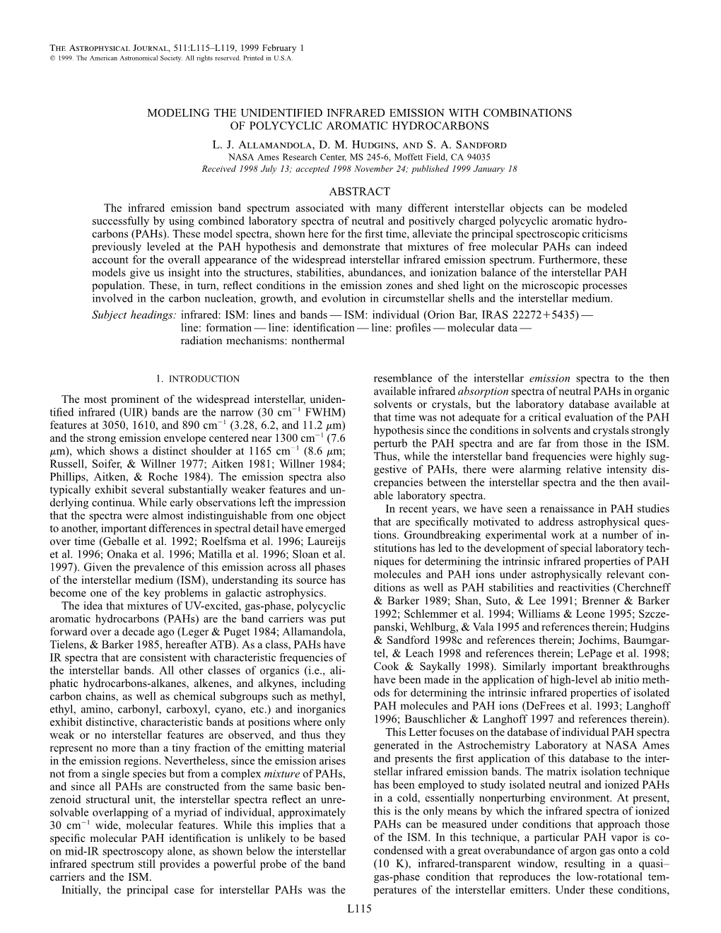 L115 Modeling the Unidentified Infrared Emission With