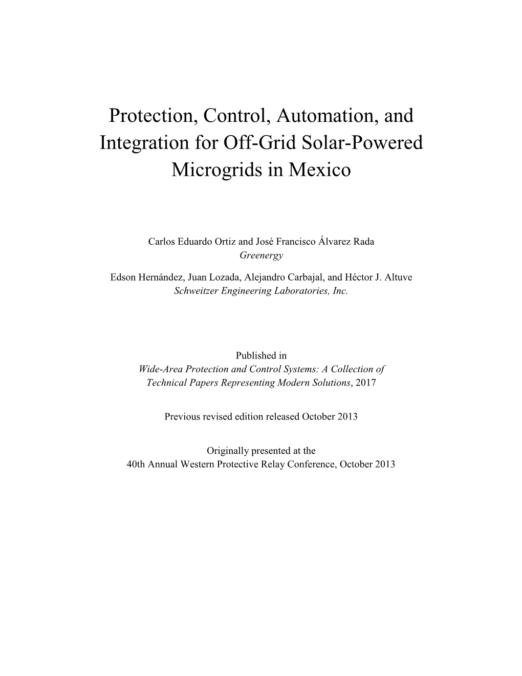 Protection, Control, Automation, and Integration for Off-Grid Solar-Powered Microgrids in Mexico