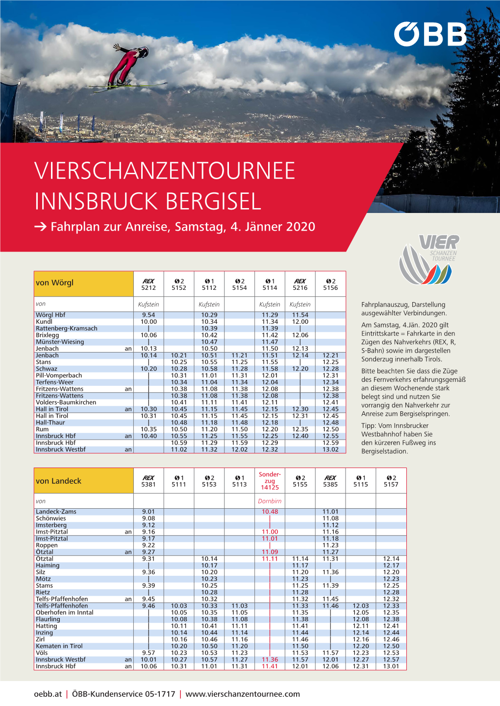 VIERSCHANZENTOURNEE INNSBRUCK BERGISEL Ú Fahrplan Zur Anreise, Samstag, 4