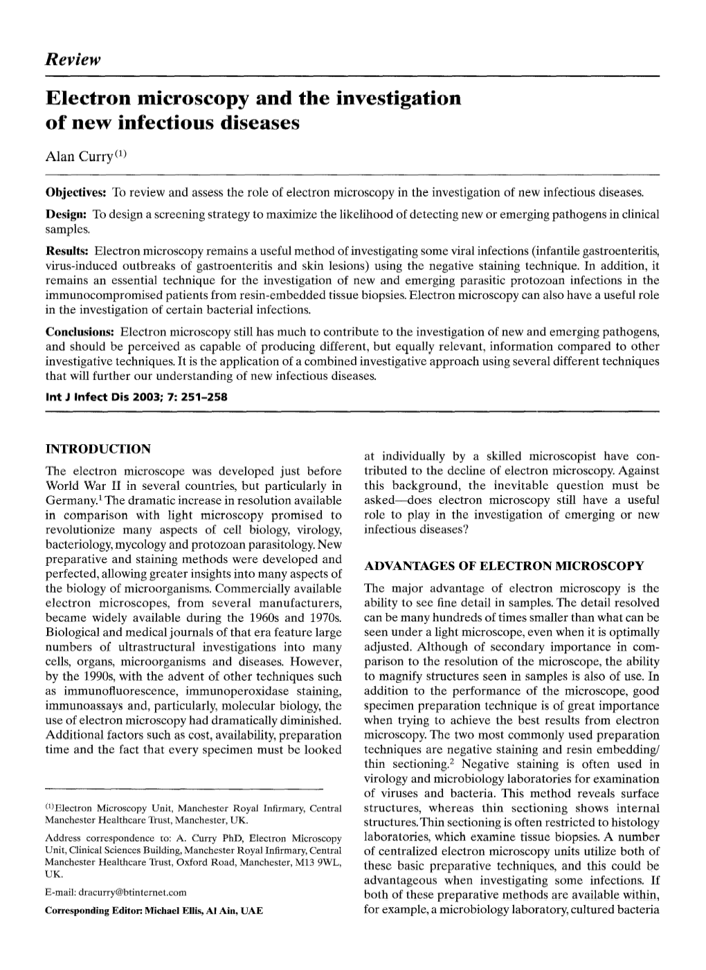 Electron Microscopy and the Investigation of New Infectious Diseases