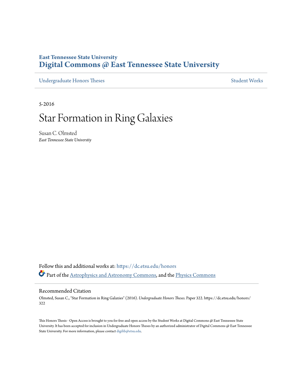 Star Formation in Ring Galaxies Susan C