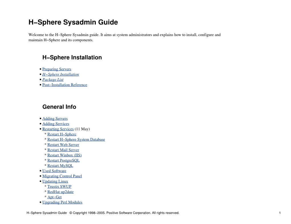 H-Sphere Sysadmin Guide © Copyright 1998-2005. Positive