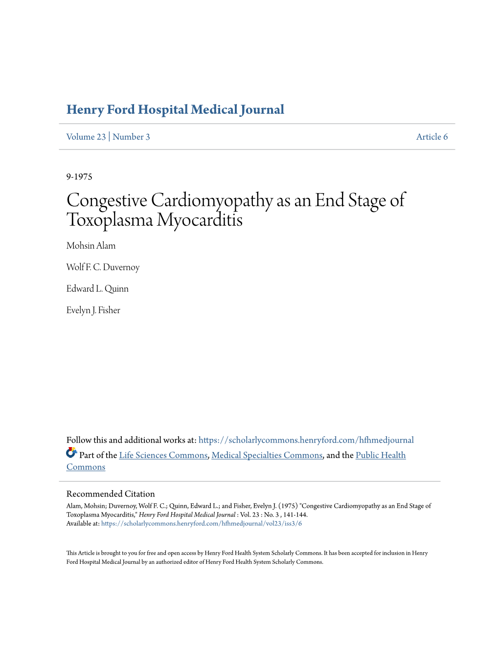 Congestive Cardiomyopathy As an End Stage of Toxoplasma Myocarditis Mohsin Alam