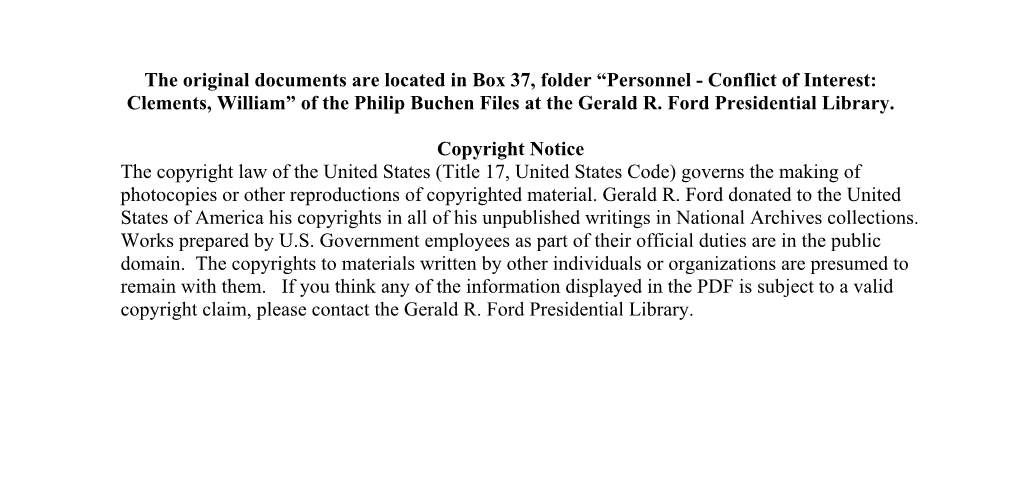 Personnel - Conflict of Interest: Clements, William” of the Philip Buchen Files at the Gerald R