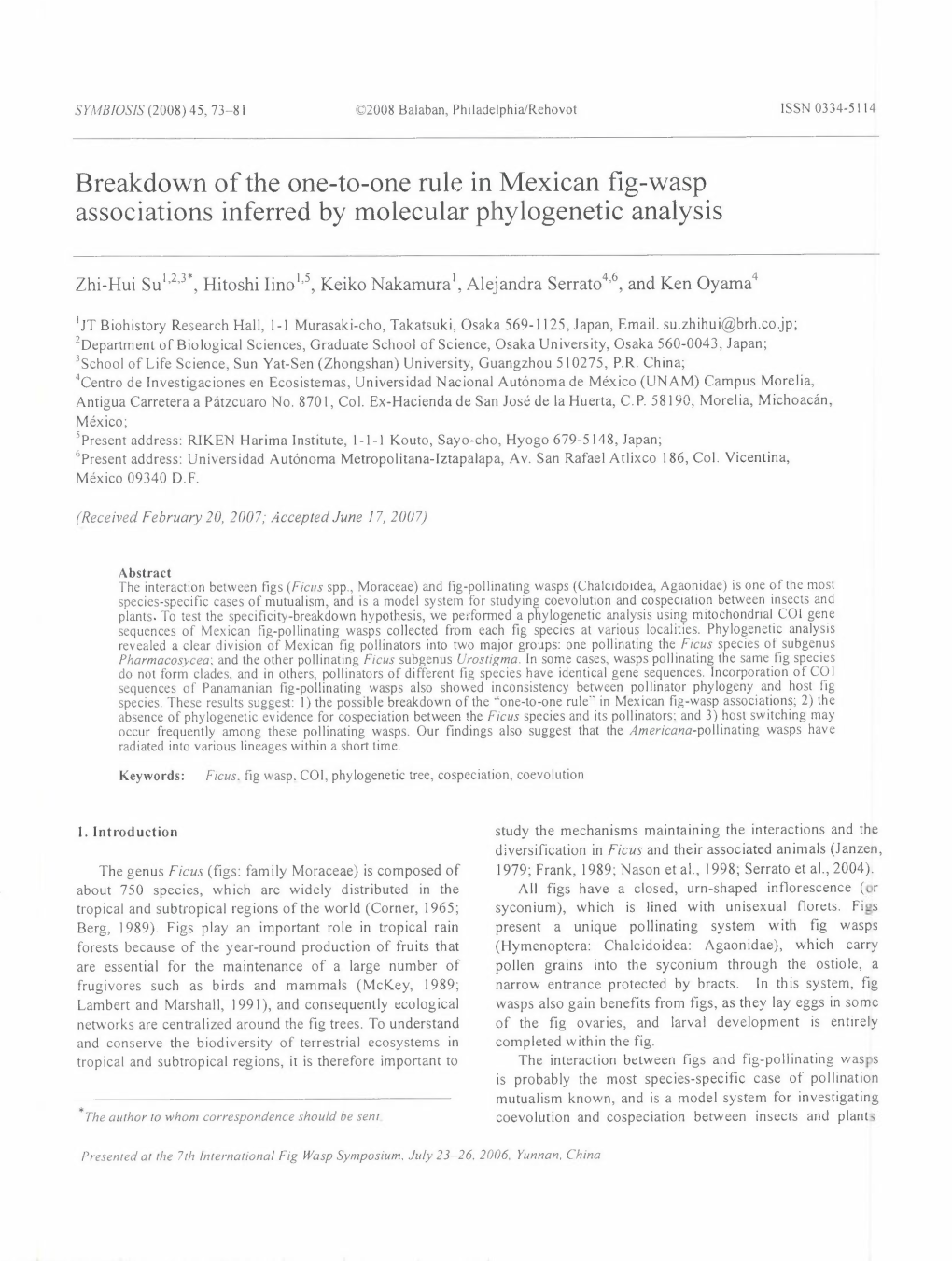 Breakdown of the One-To-One Rule in Mexican Fig-Wasp Associations Inferred by Molecular Phylogenetic Analysis