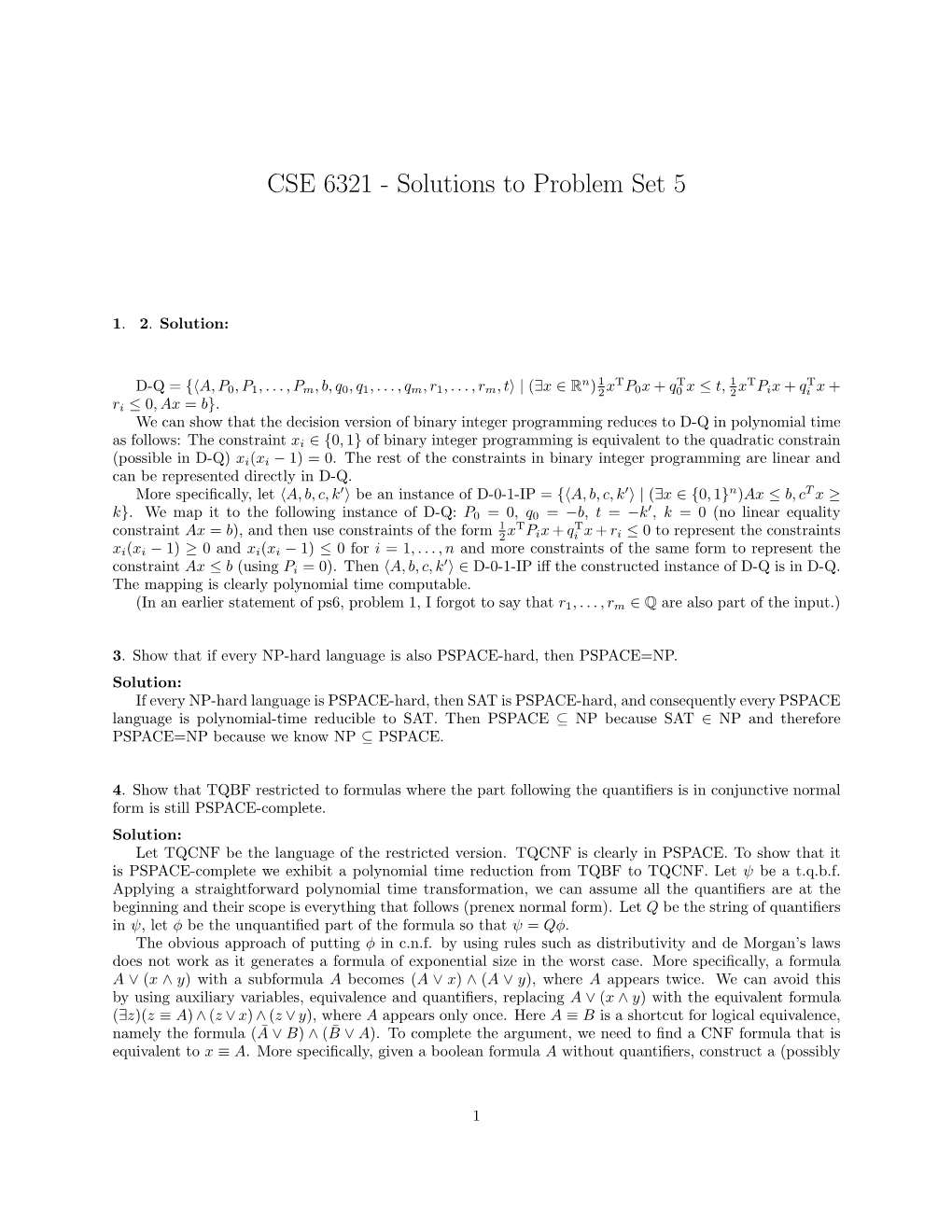 CSE 6321 - Solutions to Problem Set 5