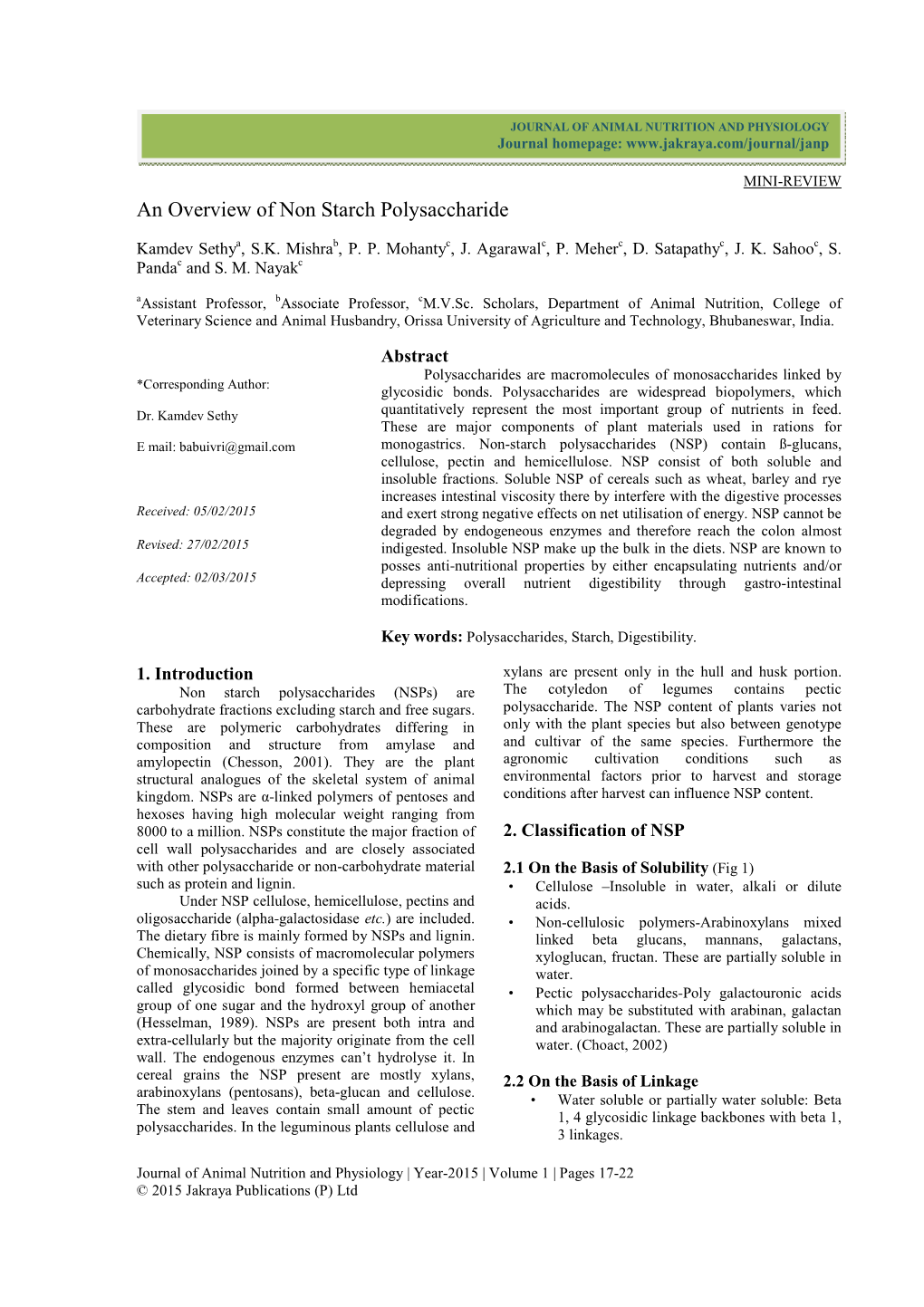 An Overview of Non Starch Polysaccharide