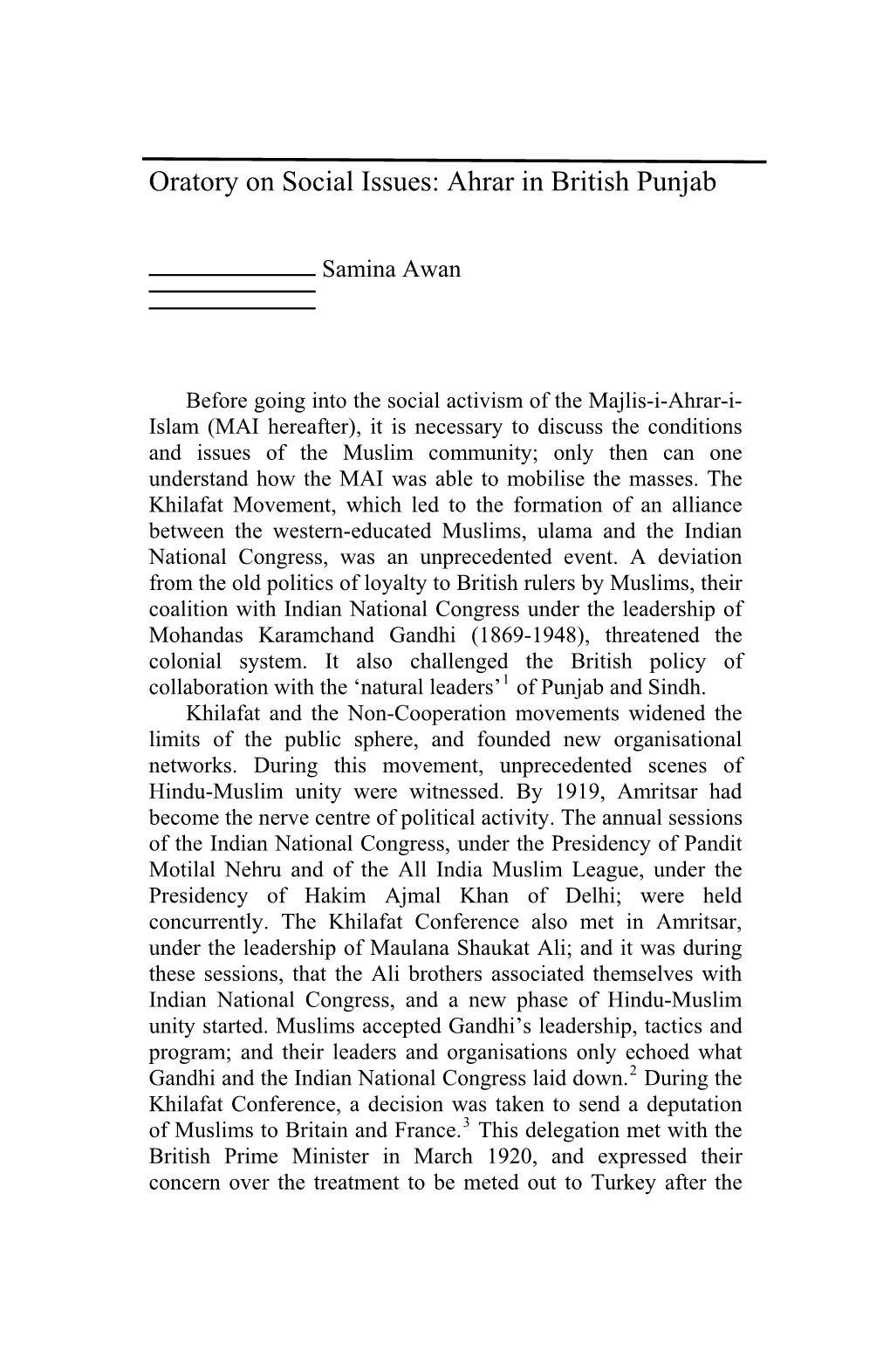 Oratory on Social Issues: Ahrar in British Punjab by Samina Awan