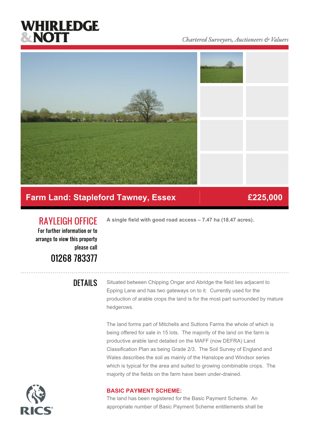 Farm Land: Stapleford Tawney, Essex £225,000