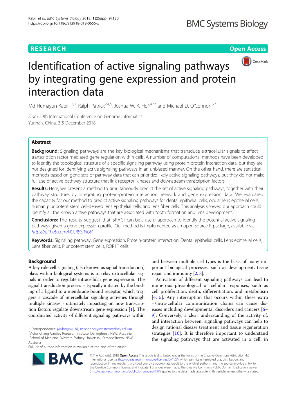 Identification of Active Signaling Pathways by Integrating Gene Expression and Protein Interaction Data Md Humayun Kabir1,2,3, Ralph Patrick2,4,5, Joshua W