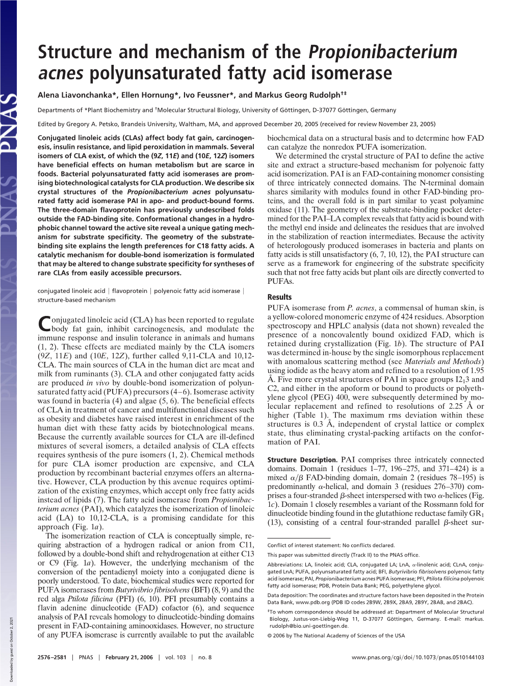 Structure and Mechanism of the Propionibacterium Acnes Polyunsaturated Fatty Acid Isomerase