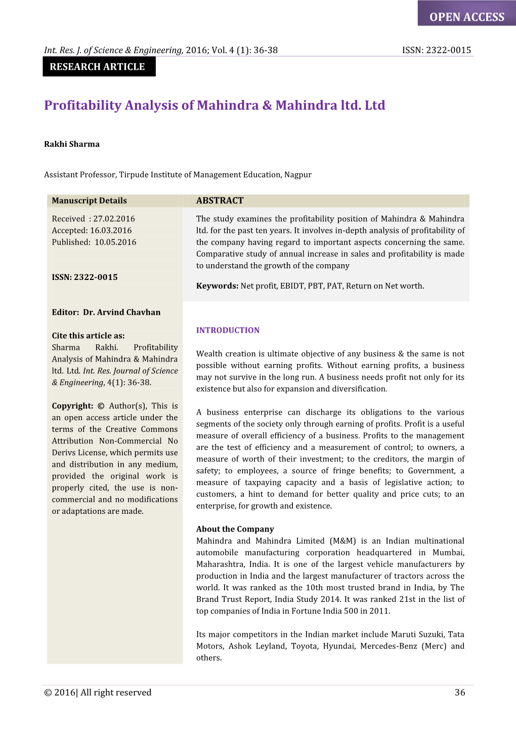 Profitability Analysis of Mahindra & Mahindra Ltd