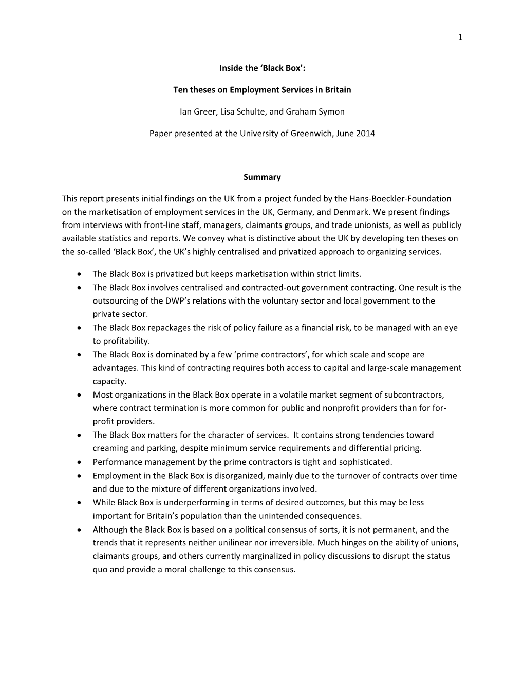 1 Inside the 'Black Box': Ten Theses on Employment Services in Britain Ian