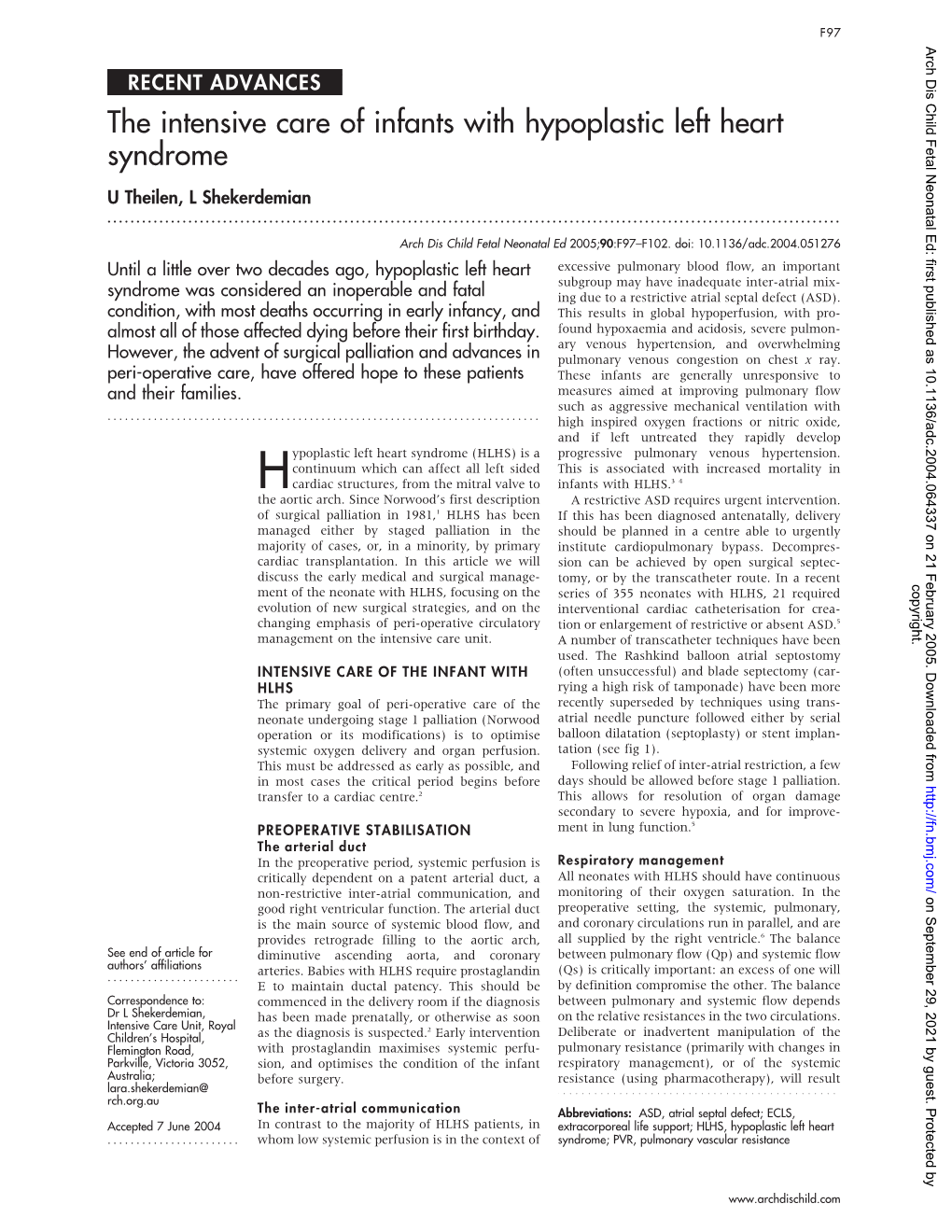 The Intensive Care of Infants with Hypoplastic Left Heart Syndrome