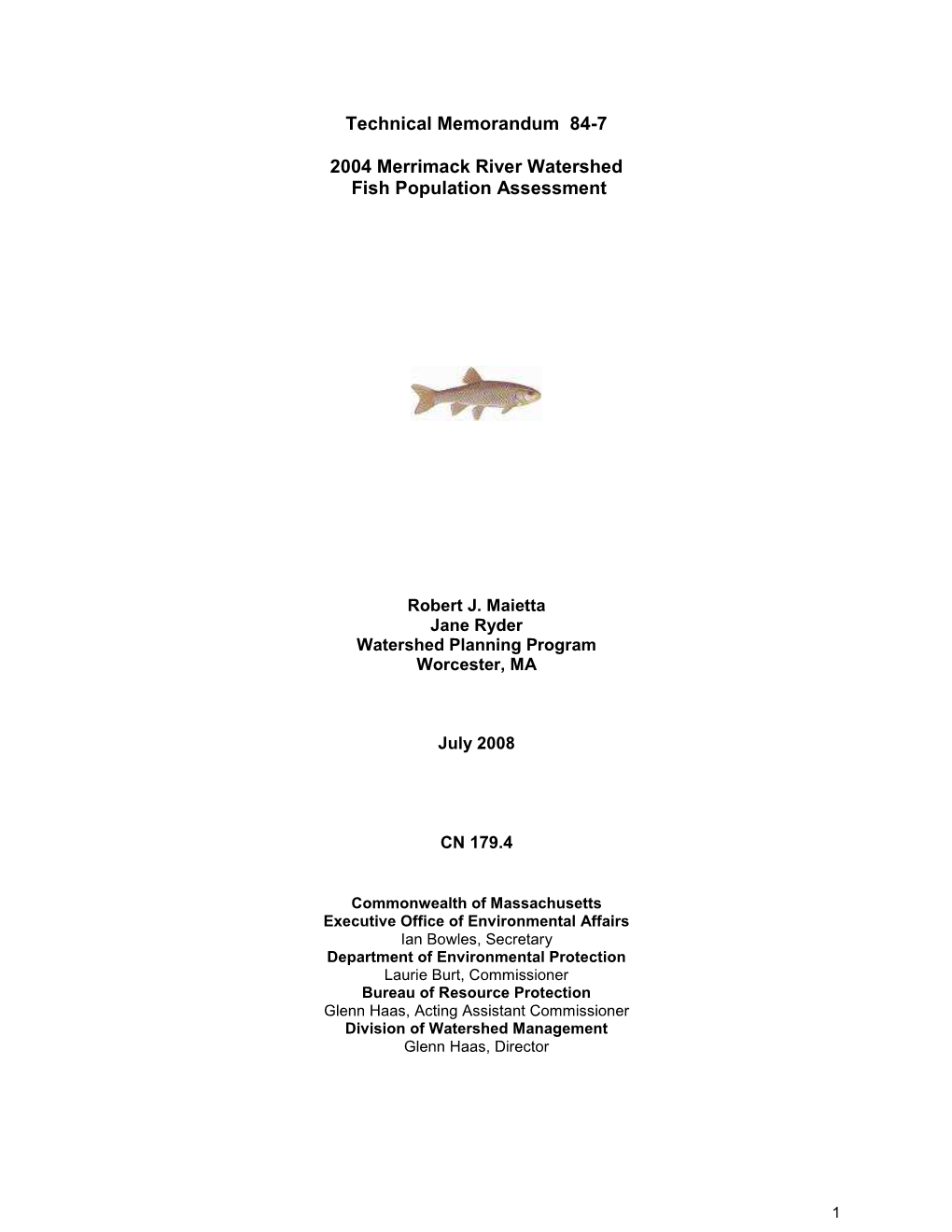 Technical Memorandum 84-7 2004 Merrimack River Watershed Fish