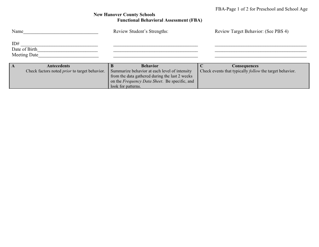 Functional Behavioral Assessment (Fba)