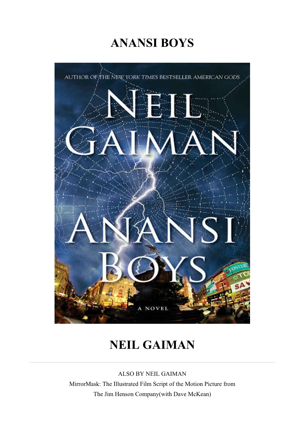 Anansi Boys Neil Gaiman