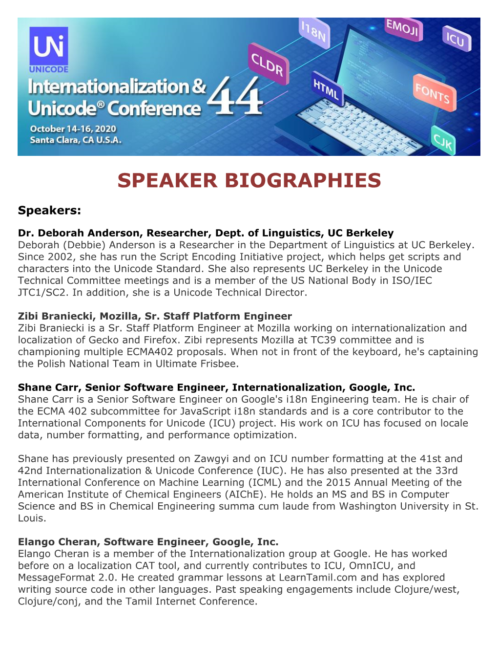 Speaker Biographies