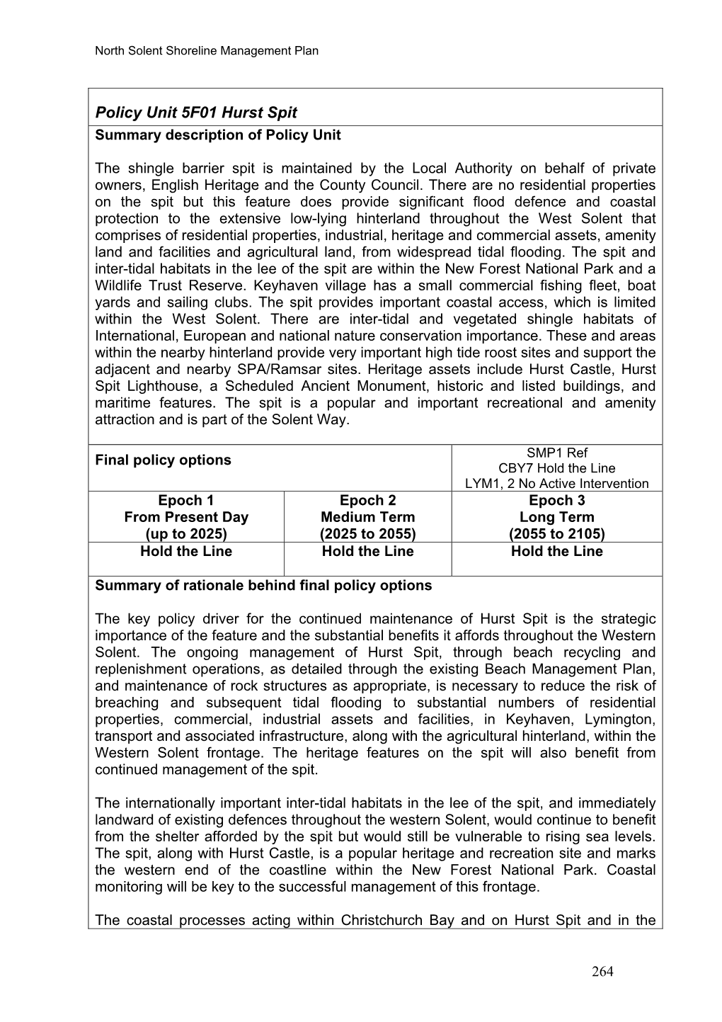 5F01 Hurst Spit Summary Description of Policy Unit