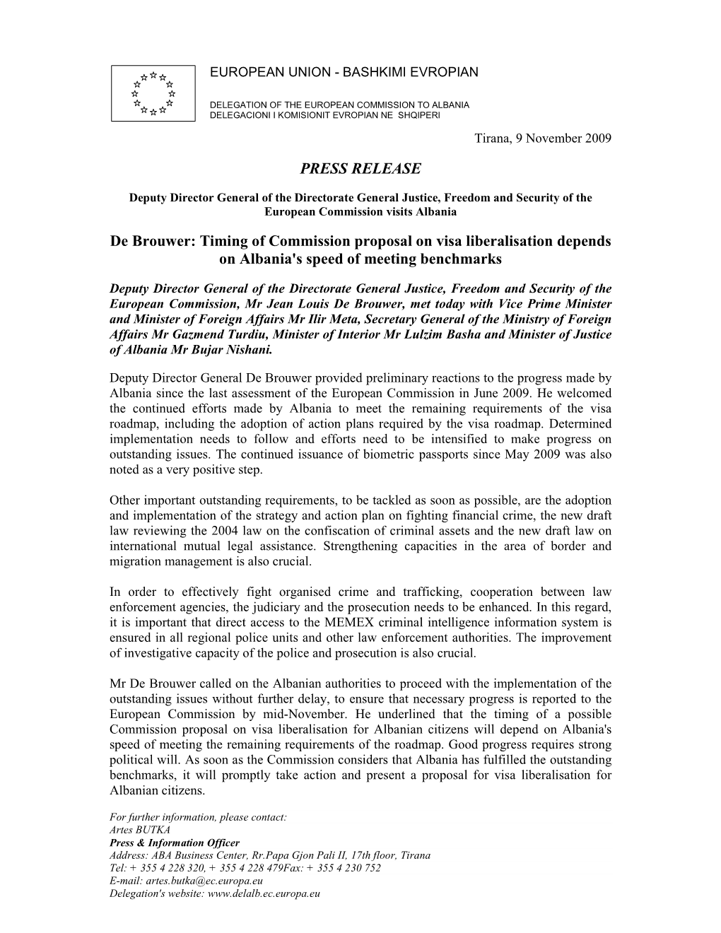 PRESS RELEASE De Brouwer: Timing of Commission Proposal On