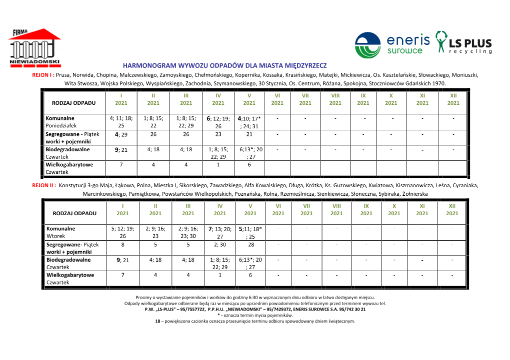 Harmonogram Wywozu Odpadów Dla Misata