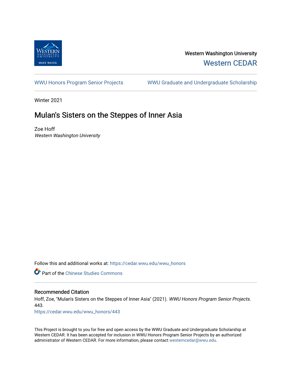 Mulan's Sisters on the Steppes of Inner Asia