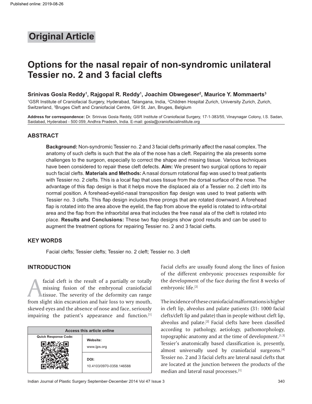 Original Article Options for the Nasal Repair of Non-Syndromic Unilateral