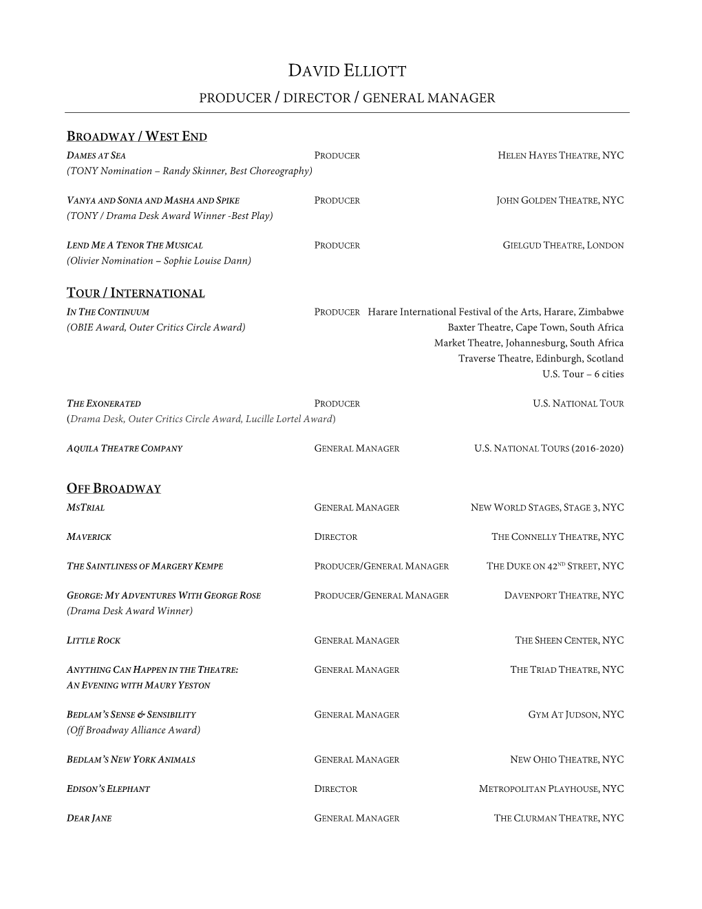 Theatrical Resume