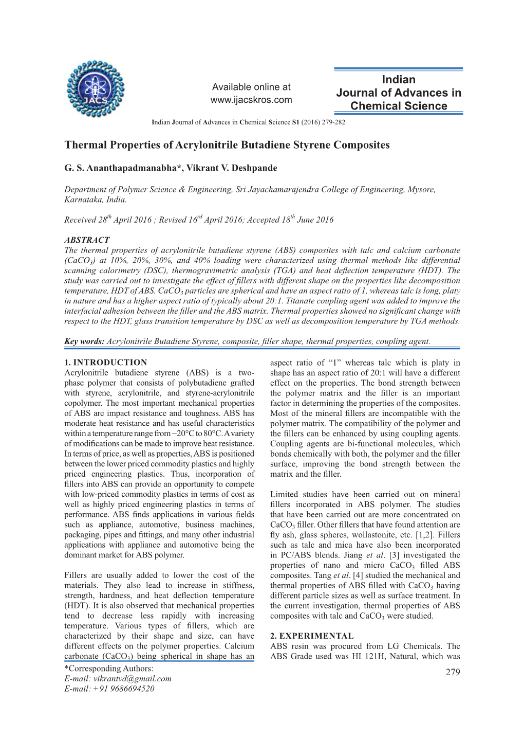 Thermal Properties of Acrylonitrile Butadiene Styrene Composites