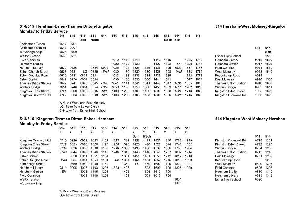 514/515 Hersham-Esher-Thames Ditton-Kingston 514 Hersham-West