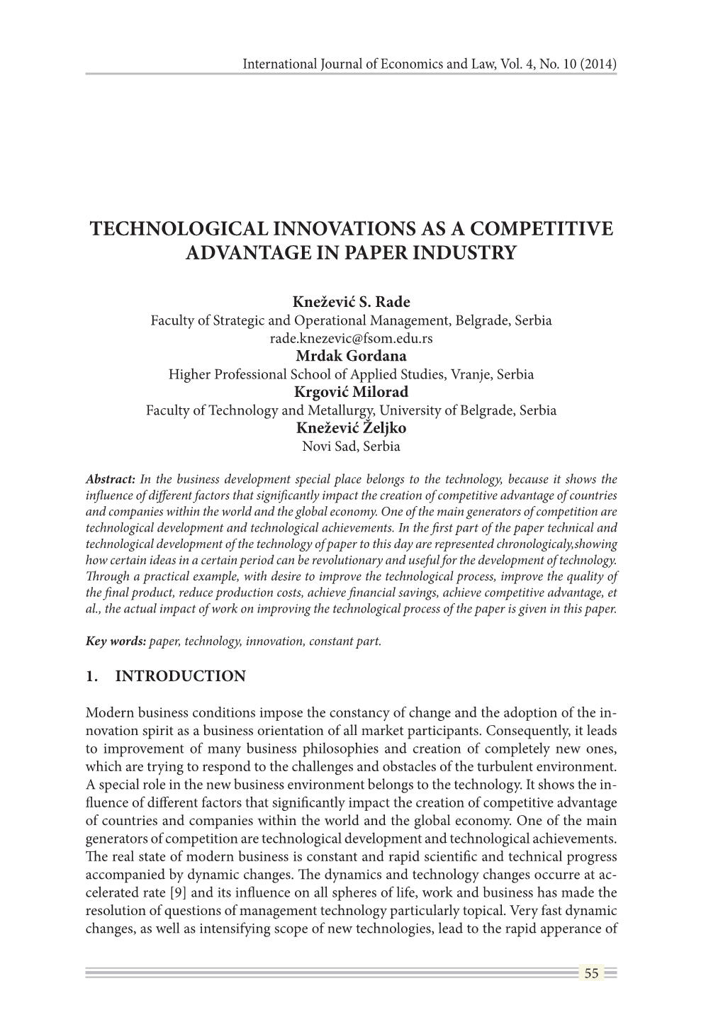 Technological Innovations As a Competitive Advantage in Paper Industry