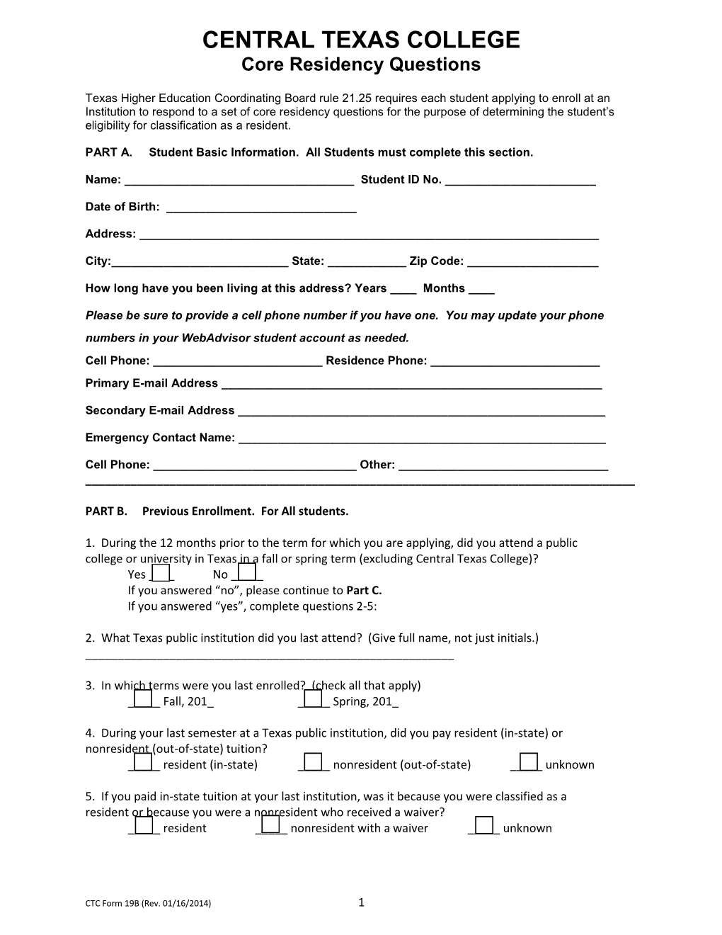 Core Residency Form