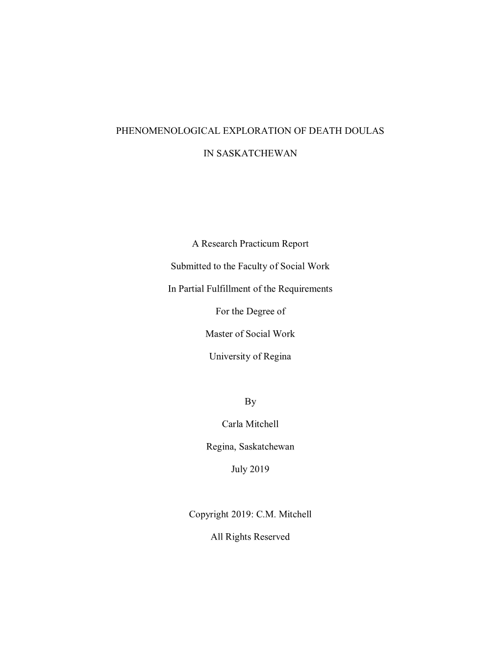 Phenomenological Exploration of Death Doulas in Saskatchewan