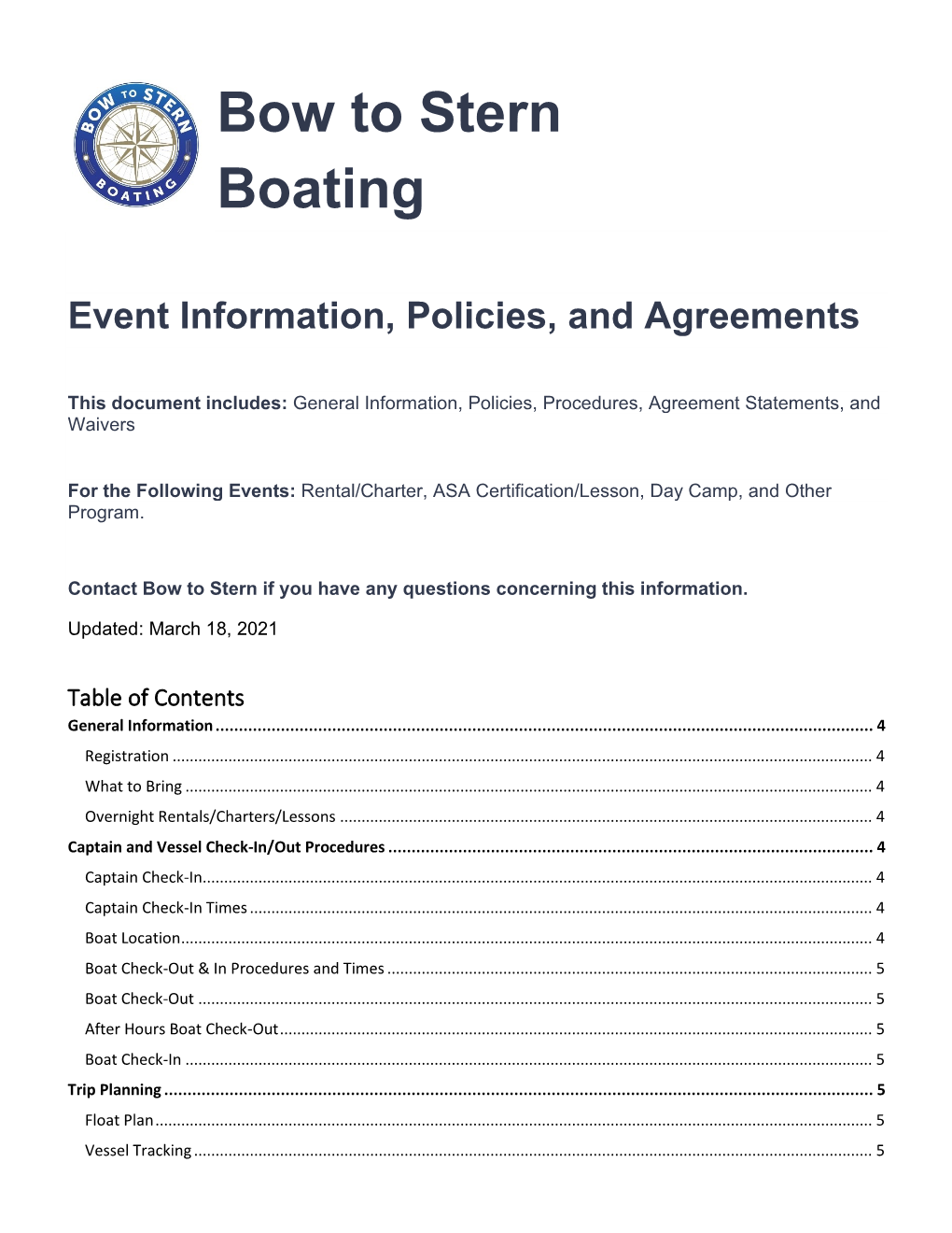 Event Information, Policies, and Agreements