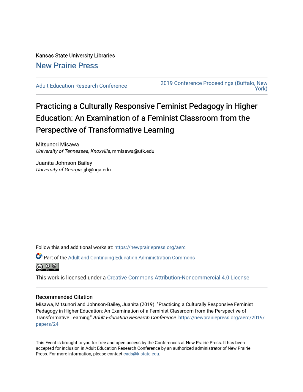 Practicing a Culturally Responsive Feminist Pedagogy in Higher Education: an Examination of a Feminist Classroom from the Perspective of Transformative Learning