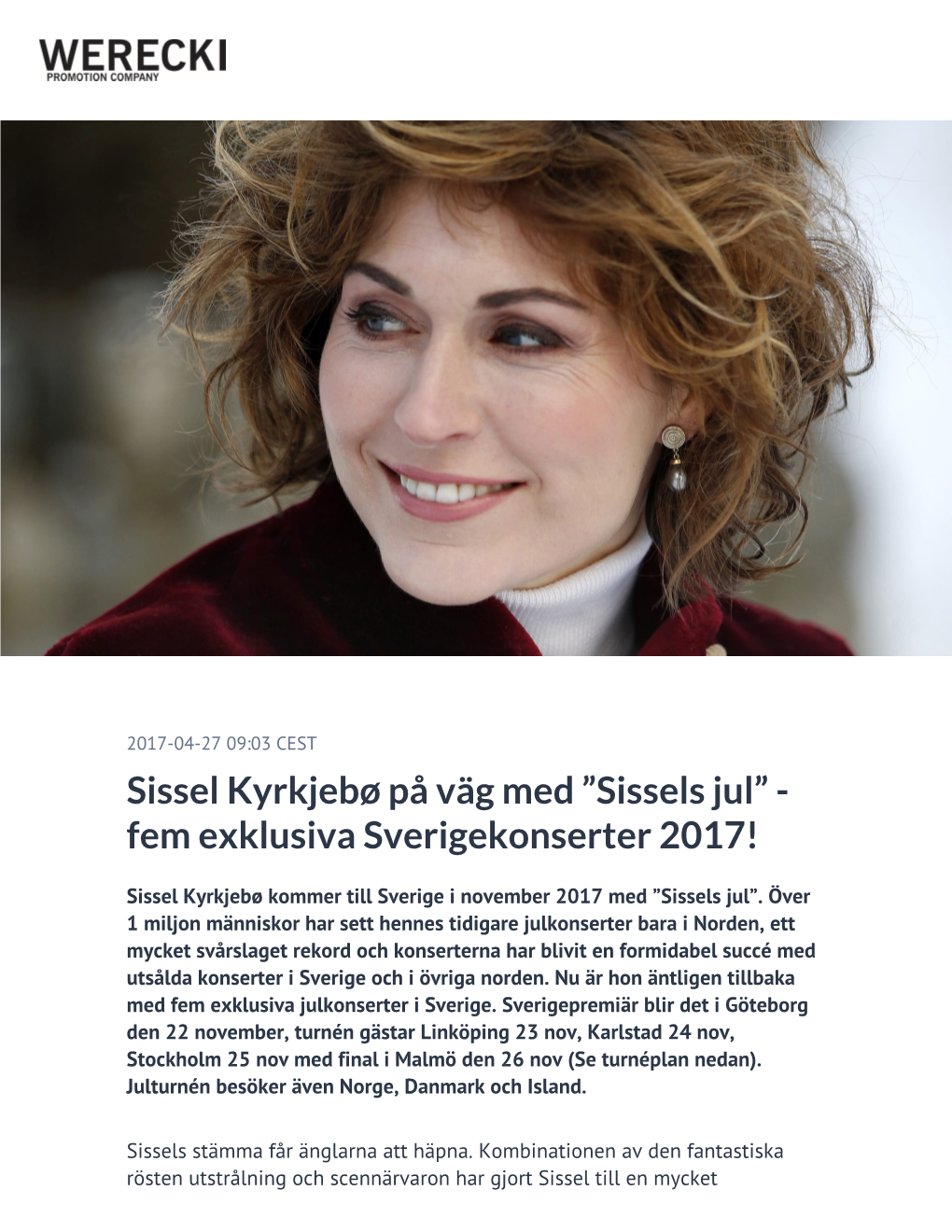 Sissels Jul” - Fem Exklusiva Sverigekonserter 2017!