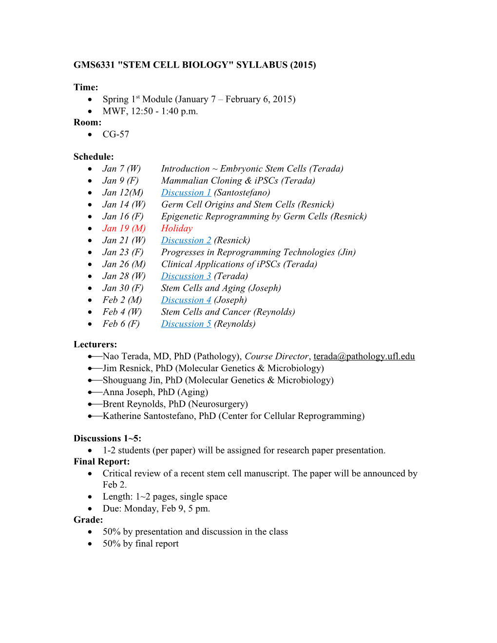 Gms6331 Stem Cell Biology Syllabus (2015)