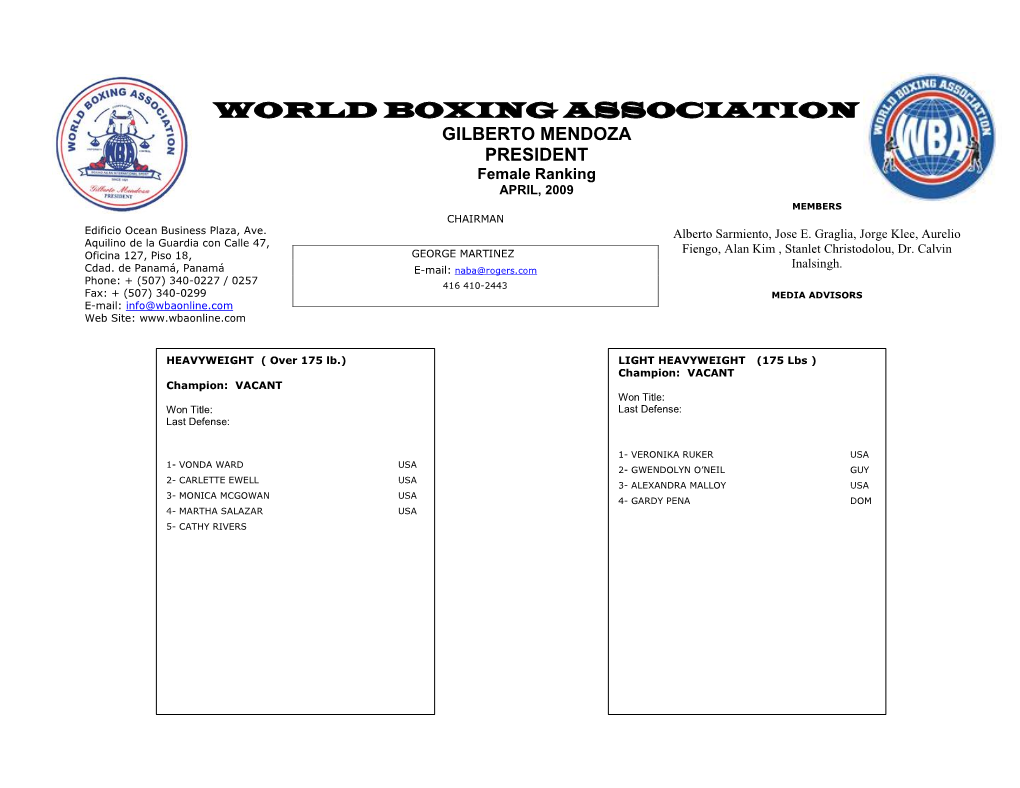 World Boxing Association Gilberto Mendoza