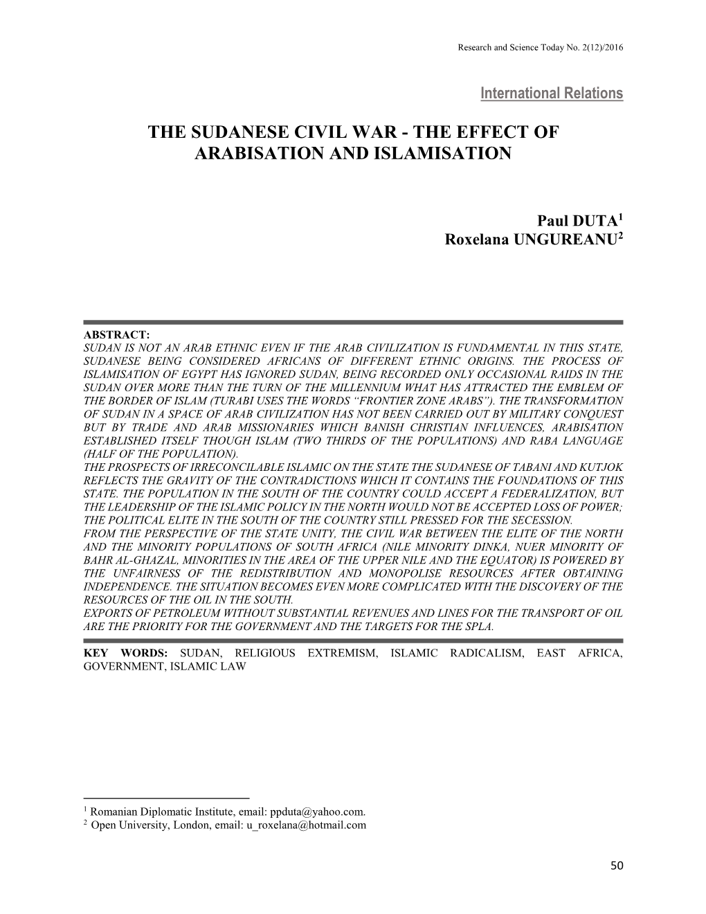 The Sudanese Civil War - the Effect of Arabisation and Islamisation