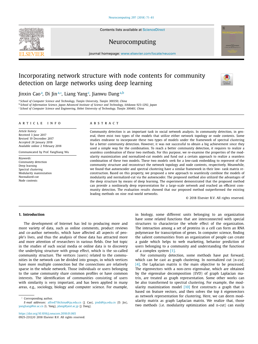 Incorporating Network Structure with Node Contents for Community Detection on Large Networks Using Deep Learning