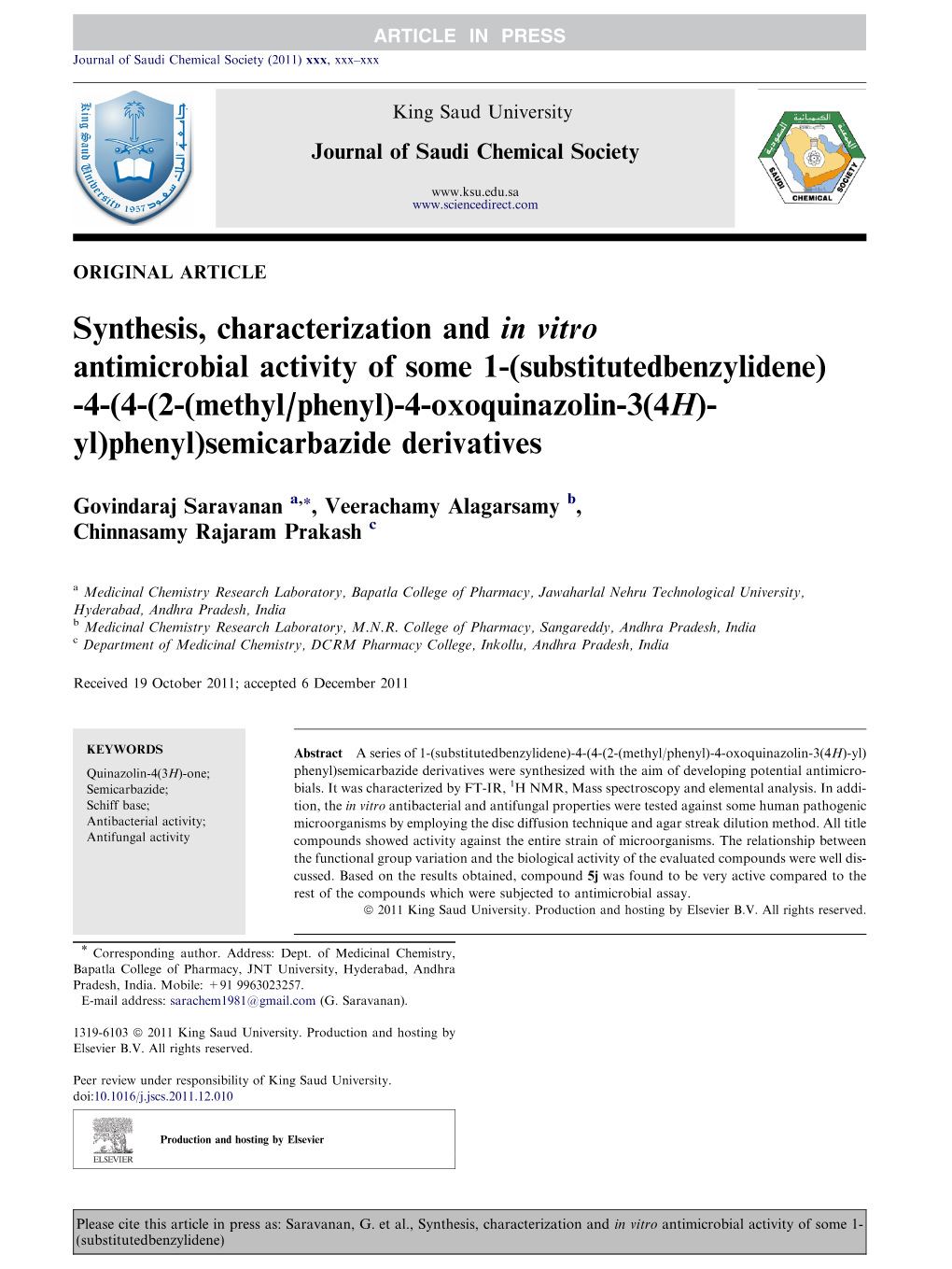 Synthesis, Characterization and in Vitro Antimicrobial