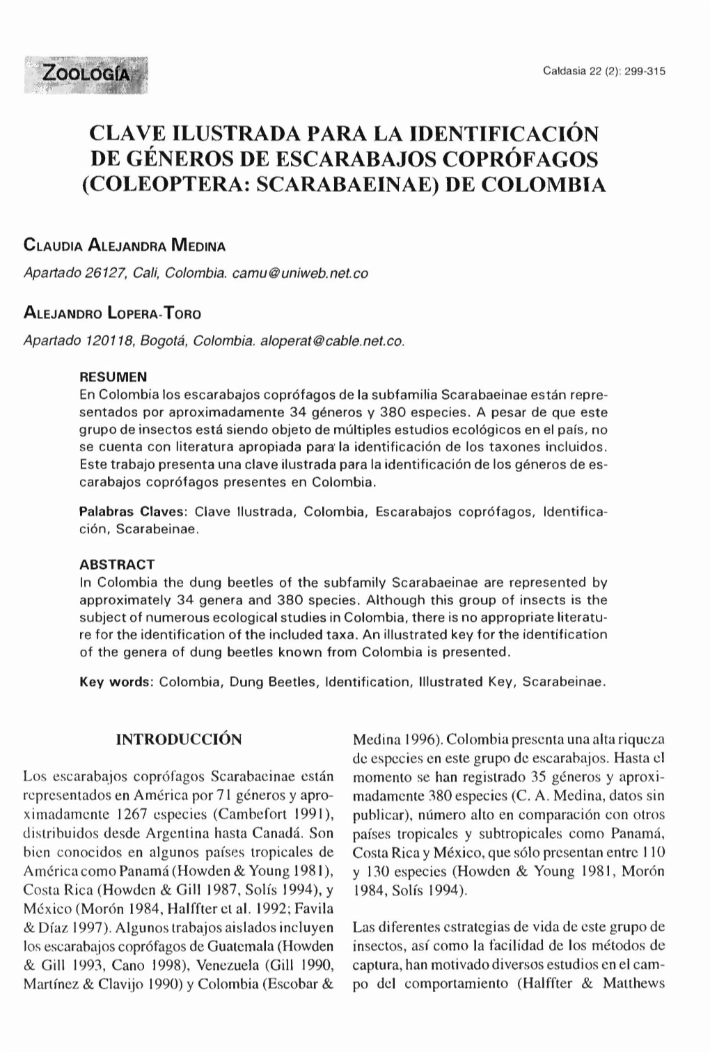 Clave Ilustrada Para La Identificación De Géneros De Escarabajos Coprófagos (Coleoptera: Scarabaeinae) De Colombia
