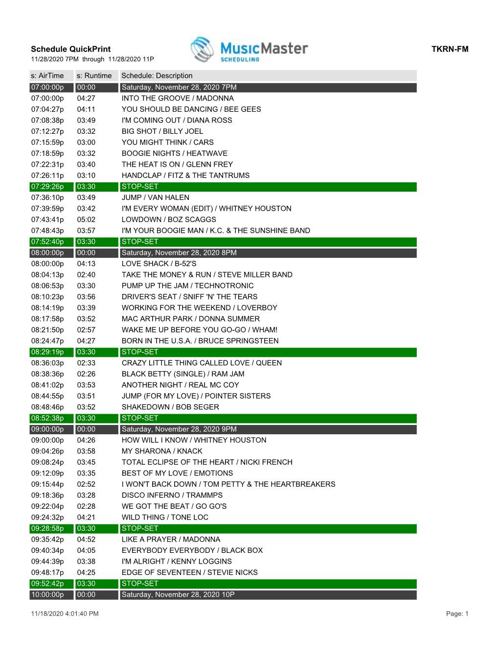 Schedule Quickprint TKRN-FM