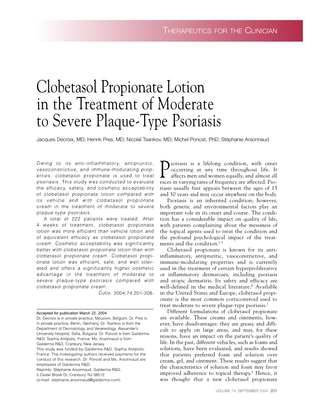 Clobetasol Propionate Lotion in the Treatment of Moderate to Severe Plaque-Type Psoriasis