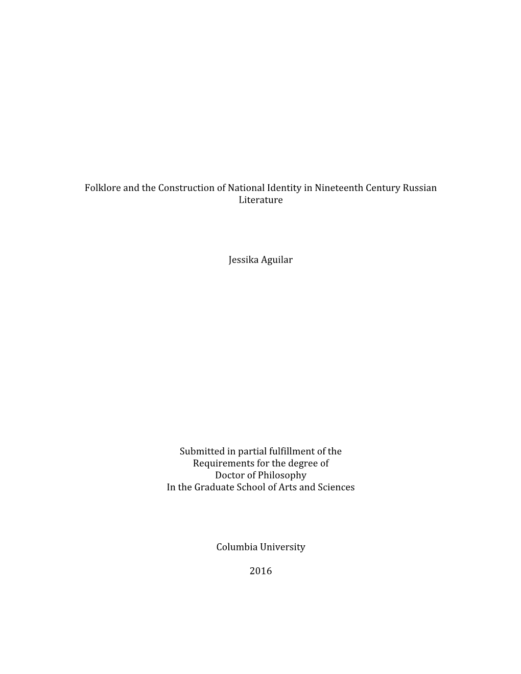 Folklore and the Construction of National Identity in Nineteenth Century Russian Literature