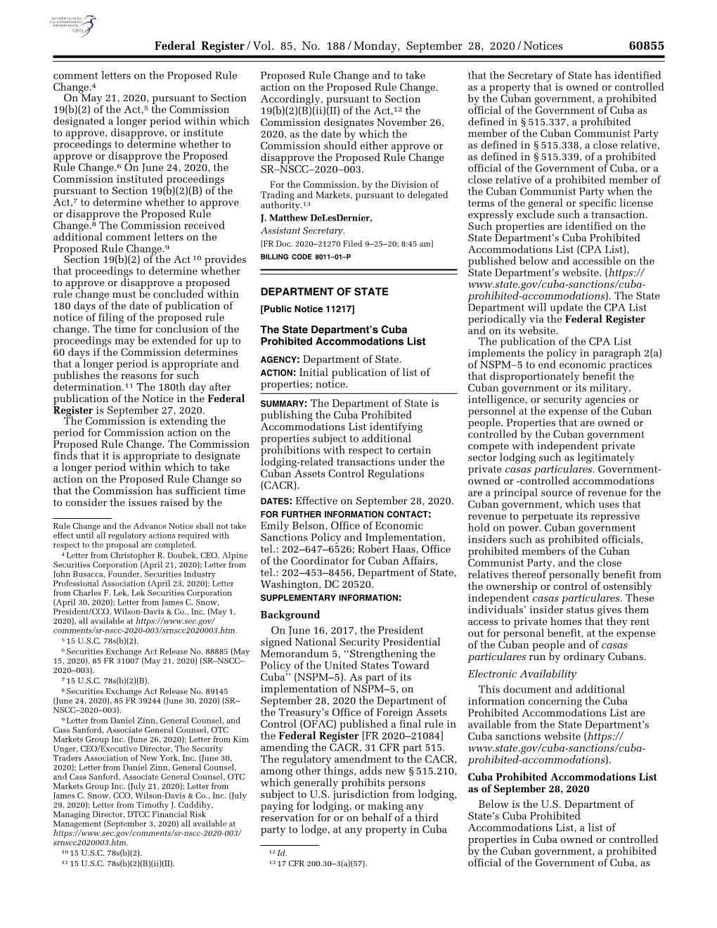 Federal Register/Vol. 85, No. 188/Monday, September 28, 2020