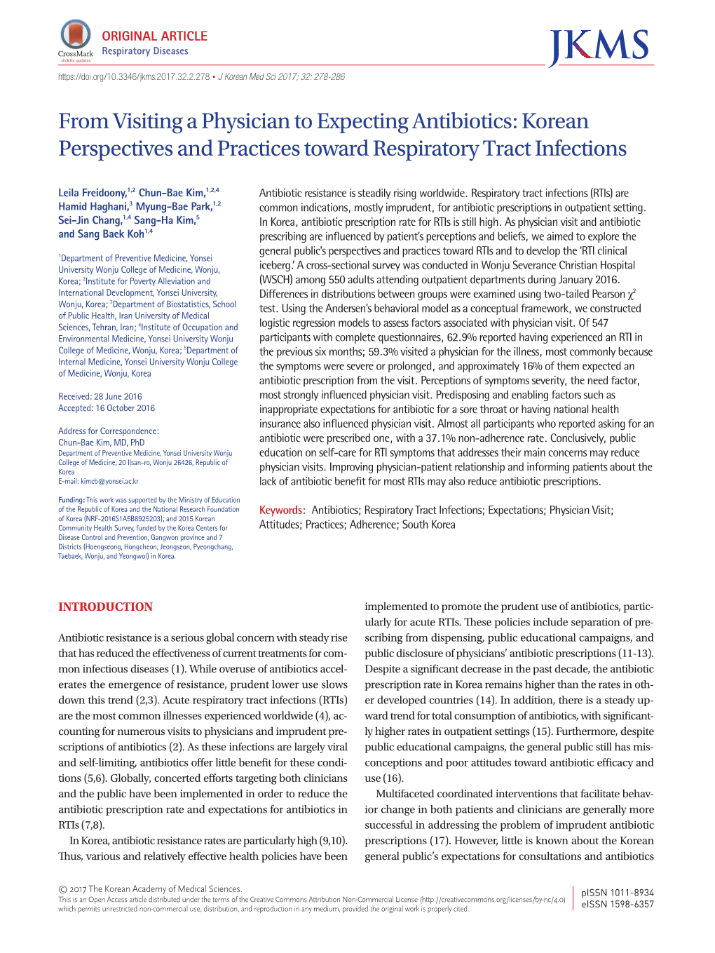 From Visiting a Physician to Expecting Antibiotics: Korean Perspectives and Practices Toward Respiratory Tract Infections