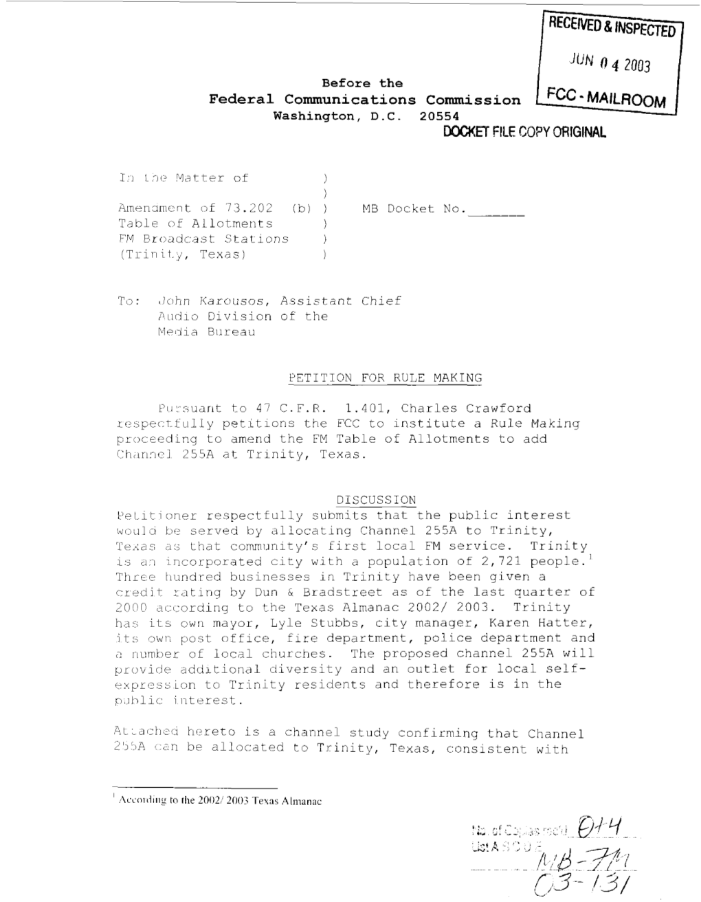 Federal Communications Commission WET FILE COPY ORIGINAL